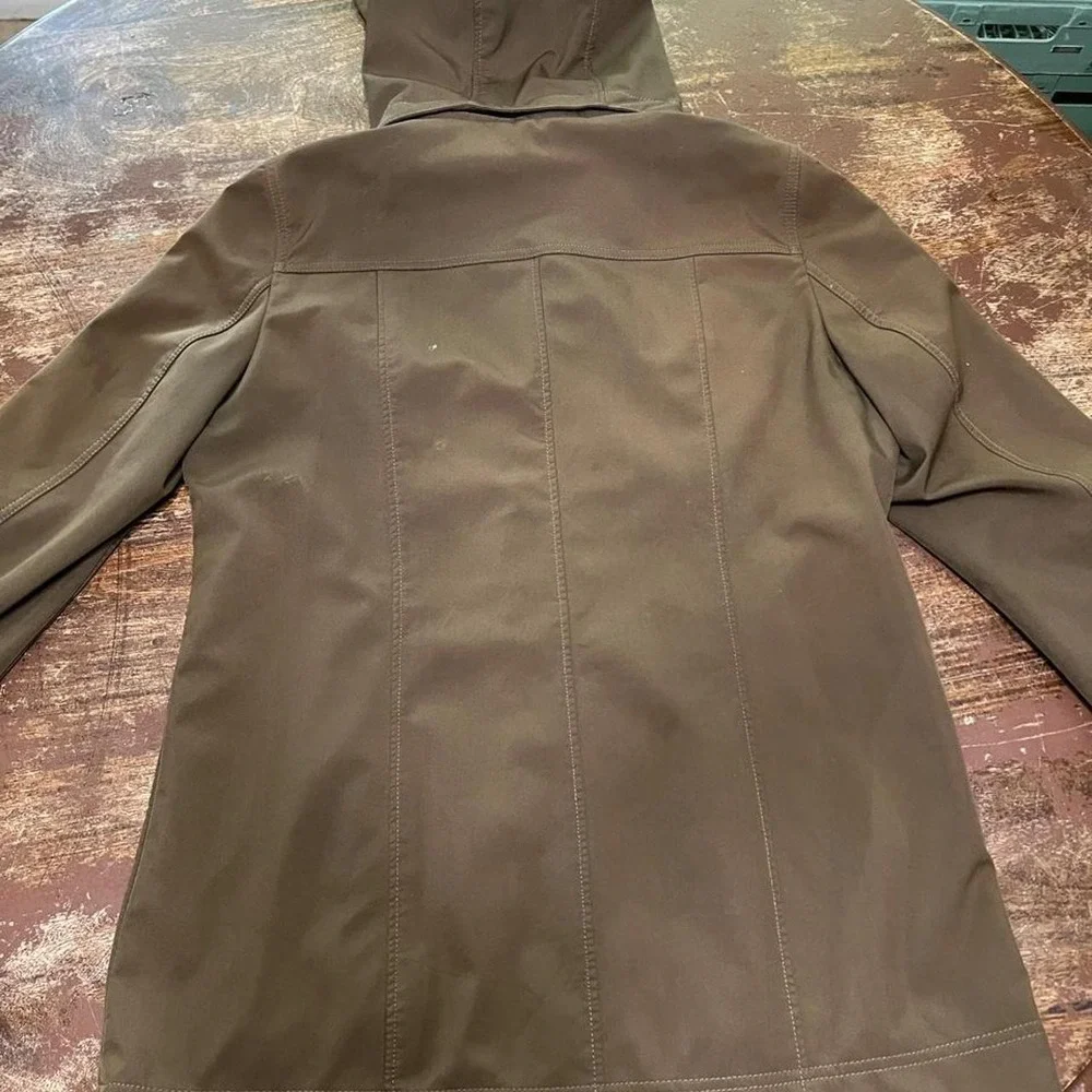 Andrew Marc Mens Olive Green Softshell Jacket Water Repellent Hooded Large
